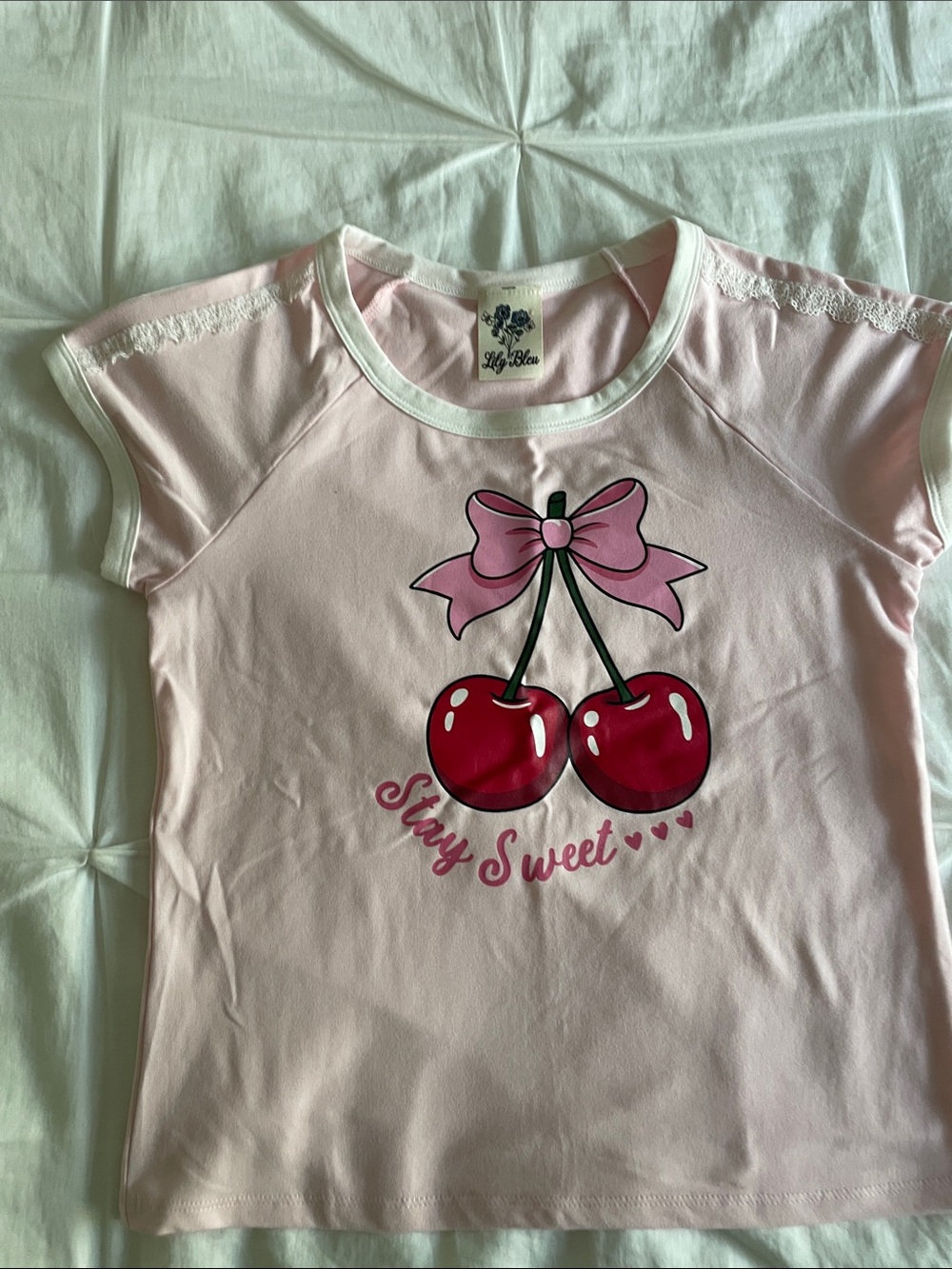 Lily Bleu Light Pink Short-Sleeve Tee with Cherry & Bow Graphic